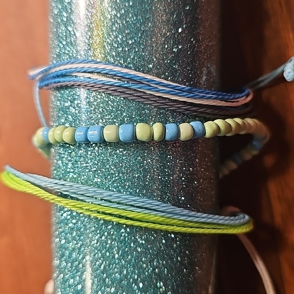 3pc Beaded Bracelet Set - Blue and Green - Picture 2 of 3